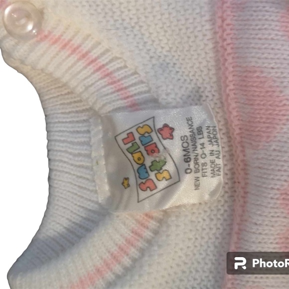 Vintage 80's Baby Knitted Pink & White Top & Overalls Hearts Easter Outfit 0-6 M - Picture 3 of 6